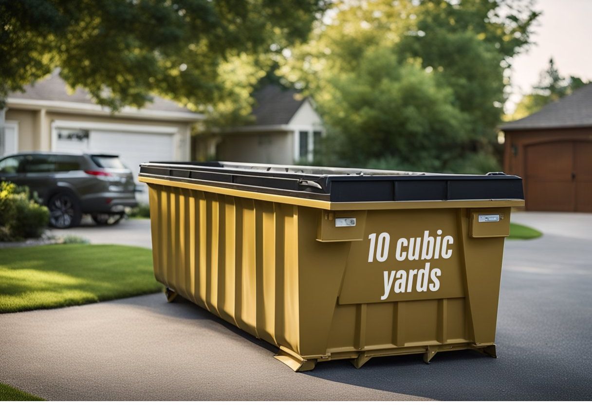 10 yard dumpster on driveway