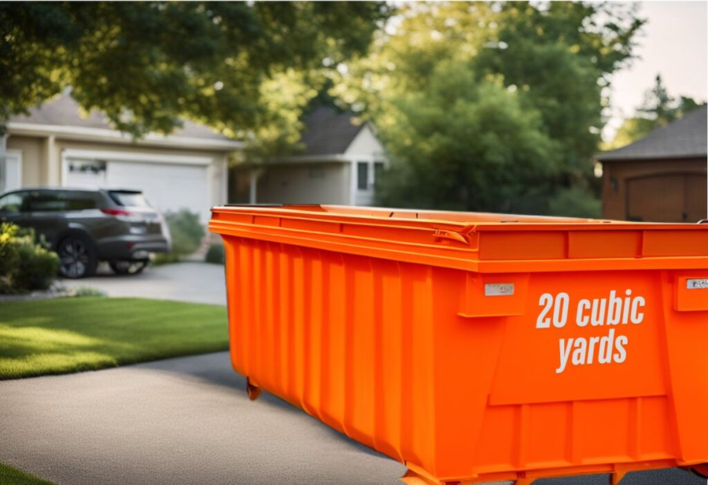 20 yard roll off dumpster on driveway