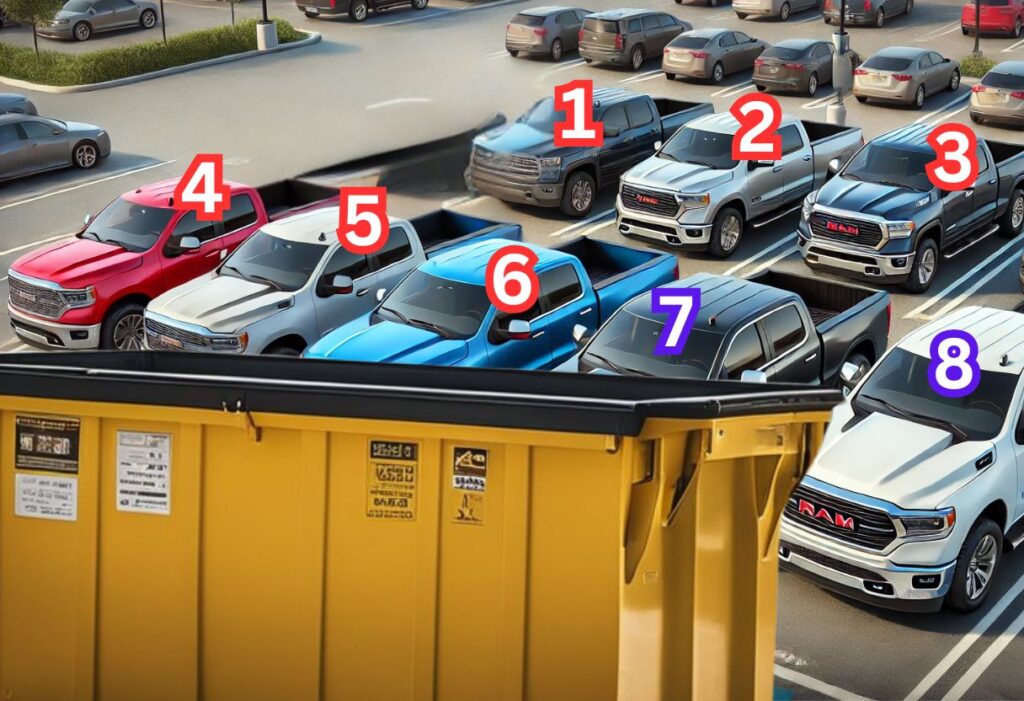 a 20 yard dumpster holds between 6 to 8 pick-up truck loads