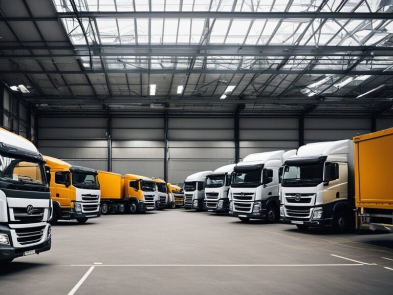 distribution center trucks parked