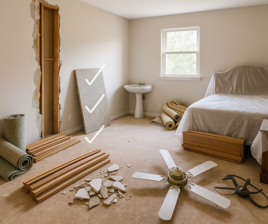 bedroom renovation debris