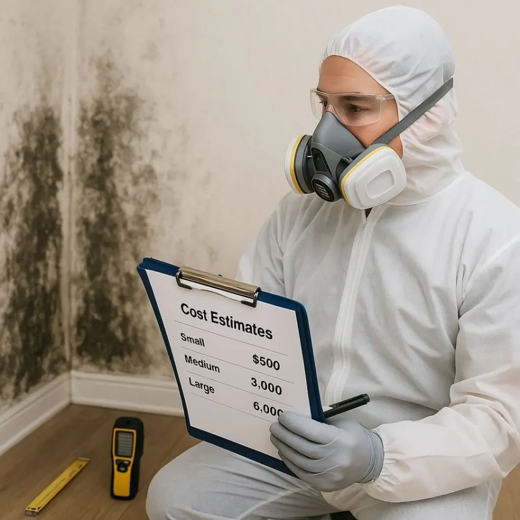 a specialist contractor is safety gear making estimates for mold removal costs