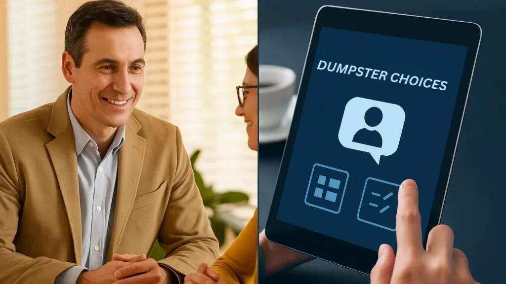 an image contrasting personalised service and systemised options - both are offered by Massie Services and ZTERS dumpsters for Peoria