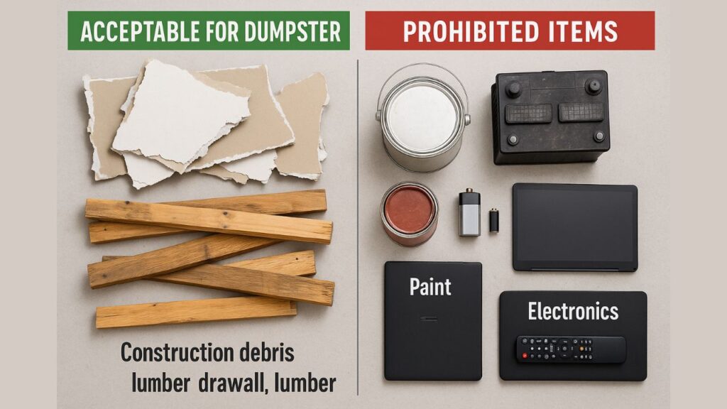 basic list of what can and what cannot go in a renovation dumpster