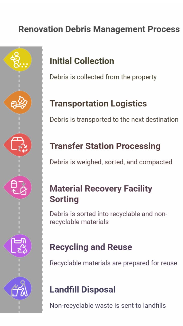 step by step process of the recycling journey for renovation waste