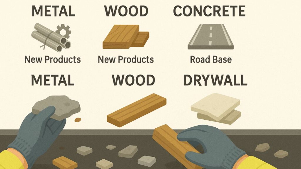 a contractor at a waste recycling centre sorting through renovation debris and organising for making new products