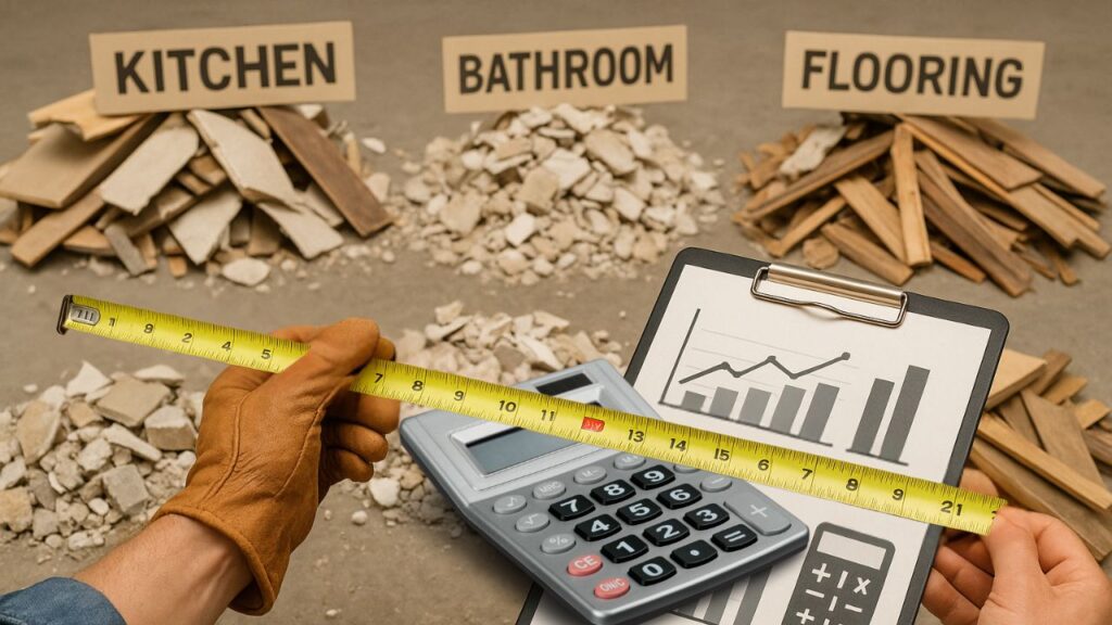 estimating renovation debris weight and volumes per material and per room