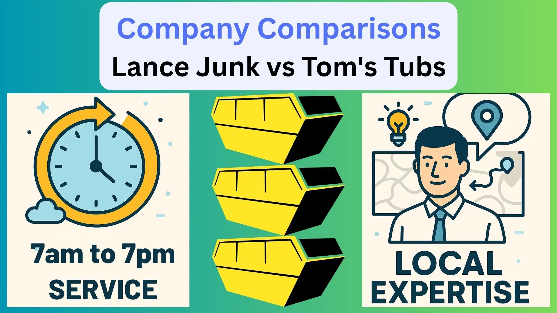 a representation of the value of long service hours and local expertise for companies like Lance Junk Removal vs Tom’s Tubs Tubby’s Tubs