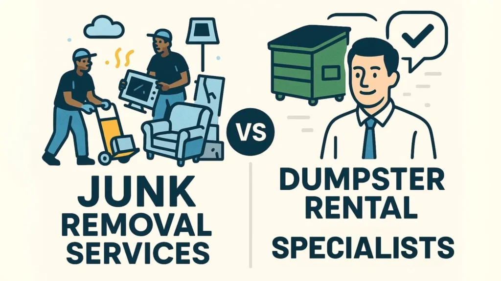 differences between a junk removal firm and a company specialising in dumpster rentals such as Lance Junk Removal vs Toms Tubs Tubby's Tubs
