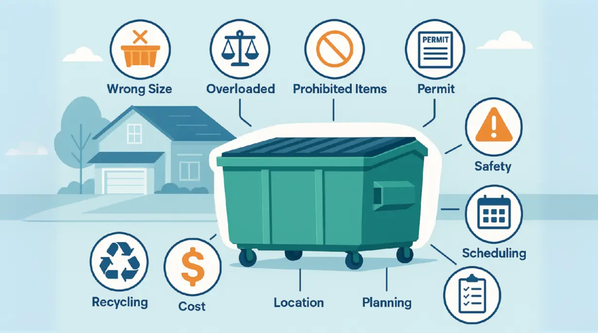 an infographic showing 10 dumpster rental issues that residential and commercial customers may encounter