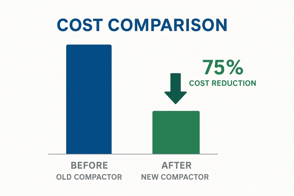 infographic showing potential savings of up to 75% after upgrading a trash compactor