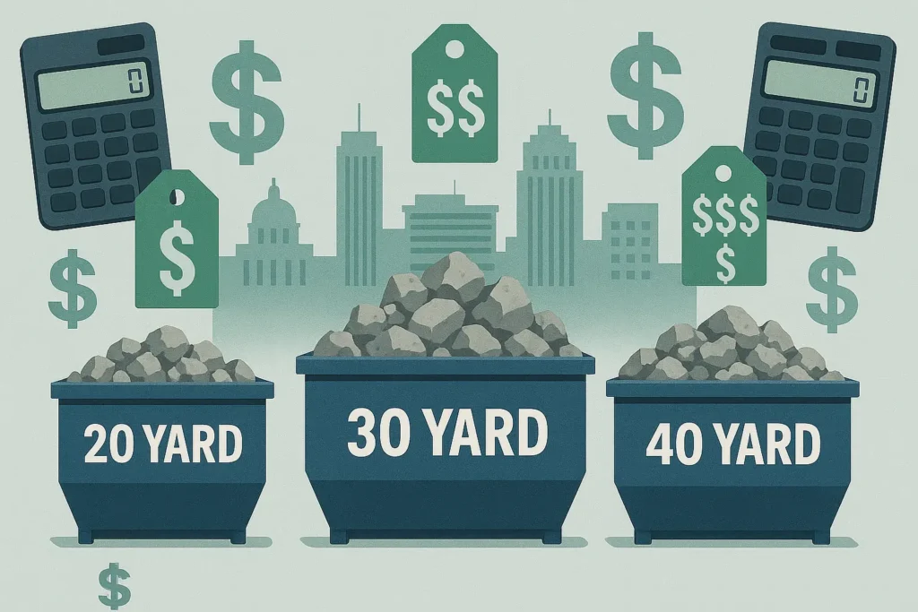 infographic showing cost considerations for different sized dumpsters