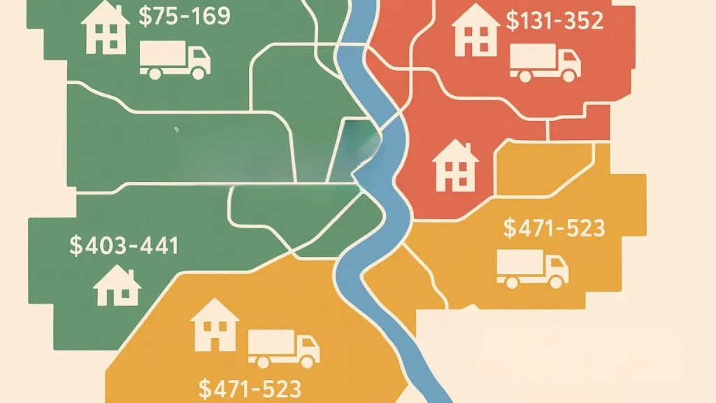 an indicative illustration of how costs can vary based on geographical location. Some sample costs are shown but they are not actual costs