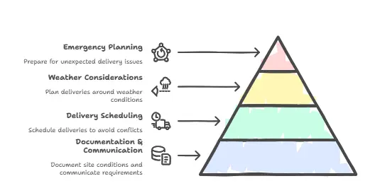 factors involved in planning your dumpster placement include documentation, weather, scheduling and emergency plans with contingencies