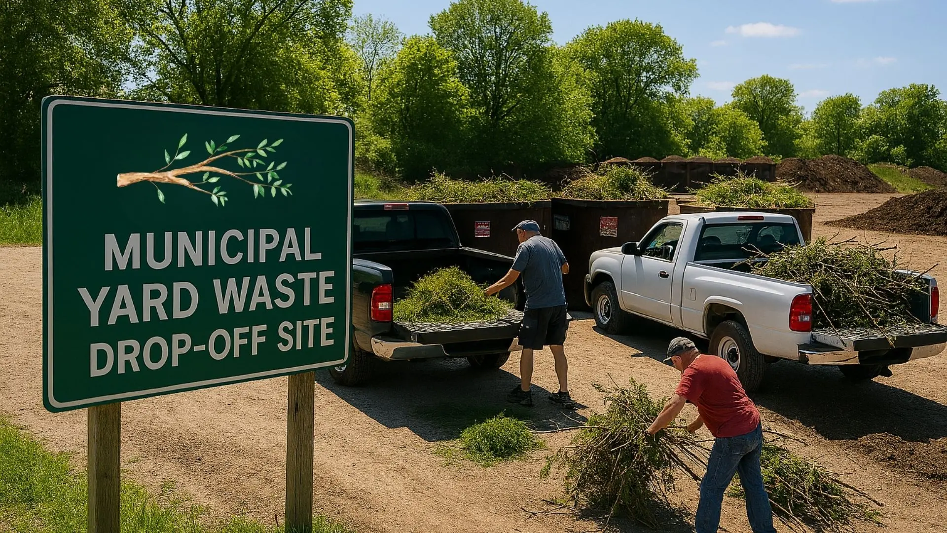 Peoria IL residents unloading their pick ups to carry out yard waste disposal at an authorised municipal site