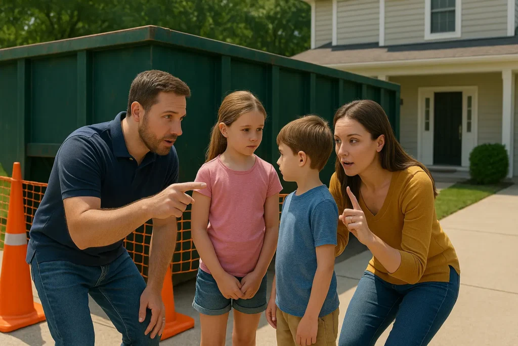 parents instructing the important aspects surrounding kids dumpster safety