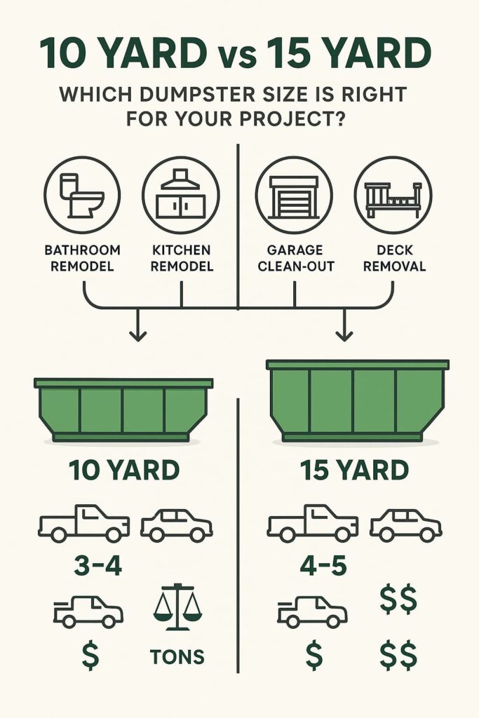 Home renovation dumpster sizing guide with project examples and capacity indicators