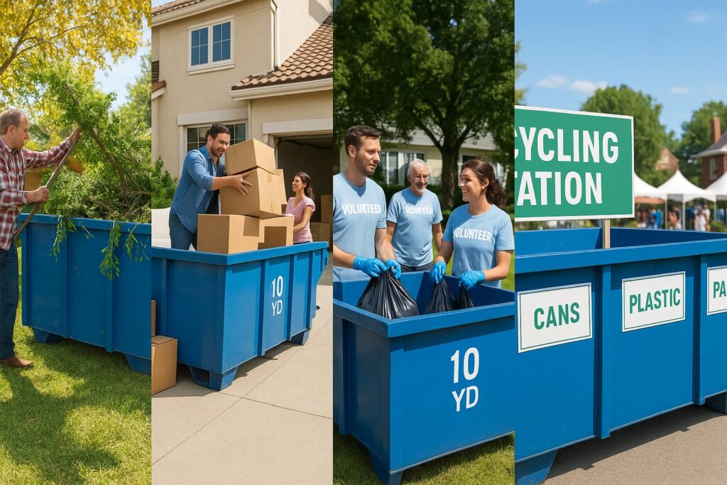 Creative uses for a 10-yard dumpster including landscaping, moving, community events, and recycling in Peoria IL