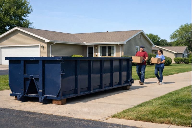 use of a residential dumpster whilst following an estate cleanout checklist for waste in Peoria Illinois driveway