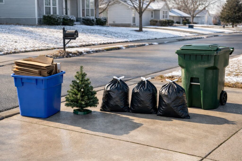 How to get rid of holiday trash with organized curbside pickup in residential driveway