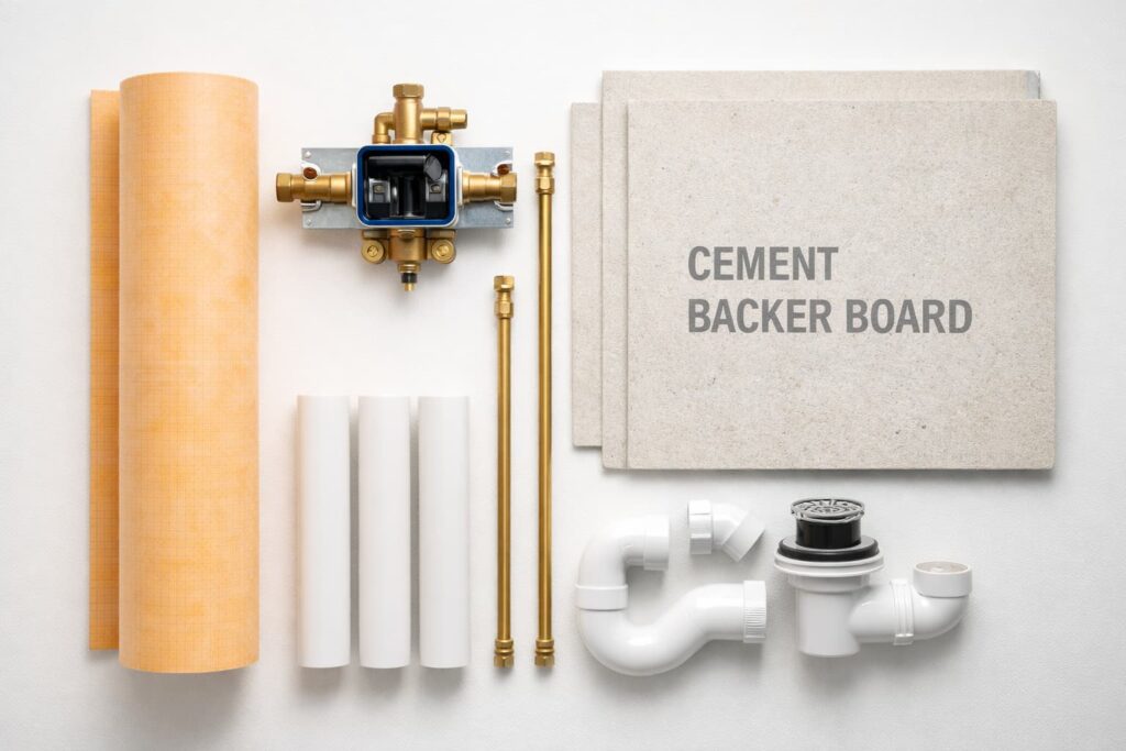 Essential plumbing fixtures and waterproofing materials for avoiding bathroom remodel mistakes