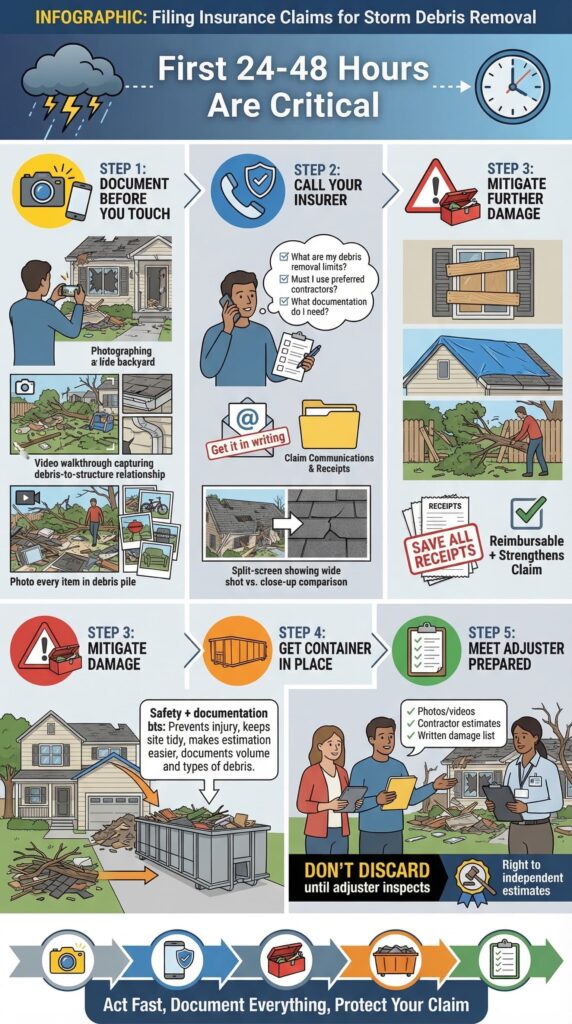Filing Insurance Claims for Storm Debris Removal: Step by Step infographic
