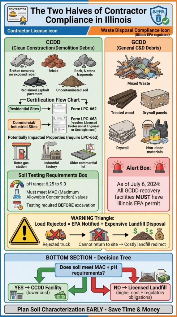 infographic showing summary of Contractor Licensing in Illinois and Waste Disposal