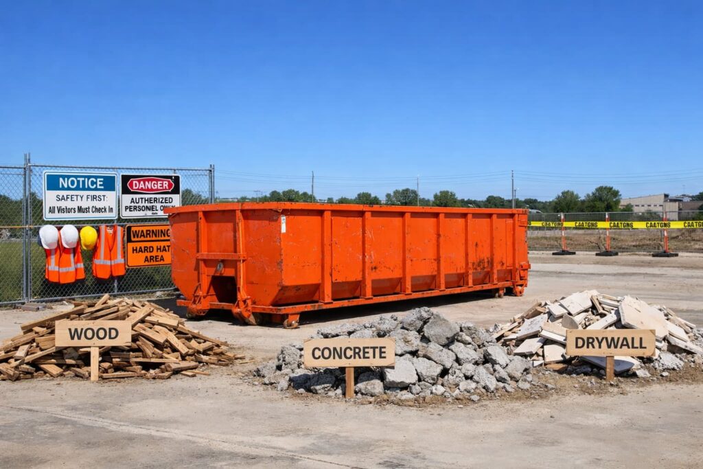 OSHA dumpster regulations compliance on a Peoria IL construction job site