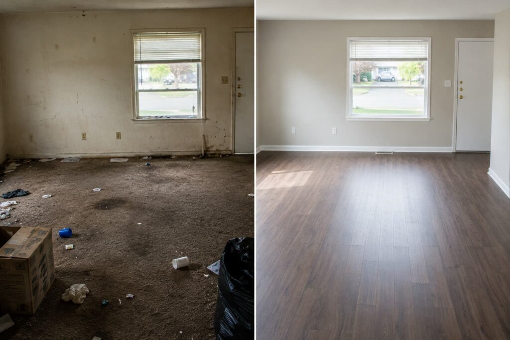 Before and after rental unit restoration in Peoria IL — restoring rental units after tenant leaves done right