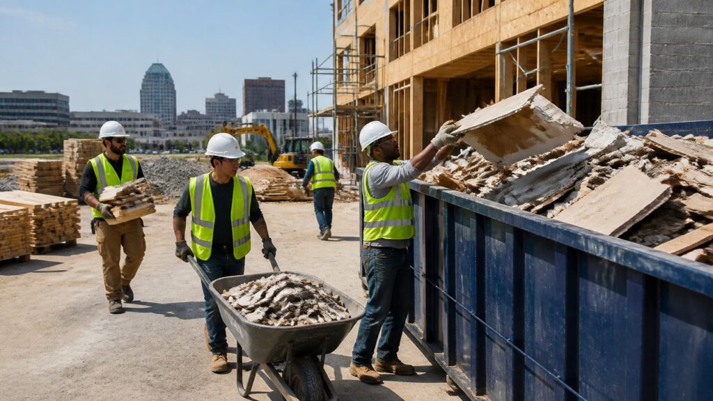 Estimating labor costs for waste removal on jobs at a Peoria construction site