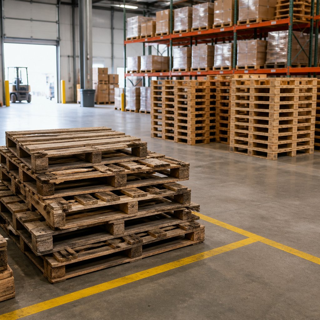 Damaged pallets sorted separately during warehouse cleanup